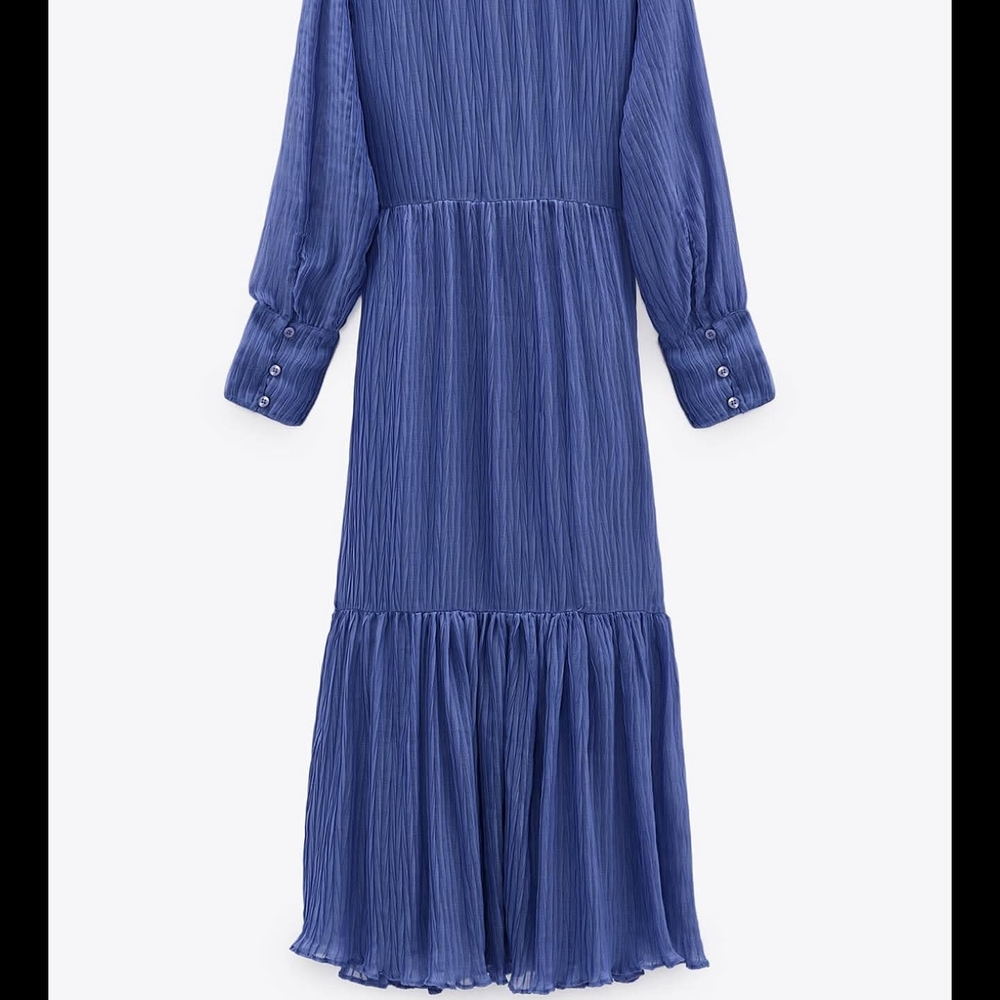 Zara Blue Pleated Maxi Dress - Picture 3 of 5